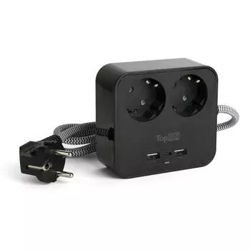 Сетевой фильтр TopON TOP-PWS2, 2 розетки, 2 USB, Type-C, PD 15W QC, 4000W, 1.5 м, Черный TOP-PWS2B Черный