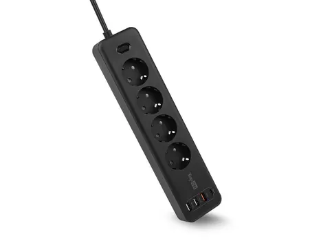 Сетевой фильтр TopON TOP-PWS4B, 4 розетки, 3 USB, Type-C, PD 20W QC, 4000W, 1.8 м Черный TOP-PWS4B Черный