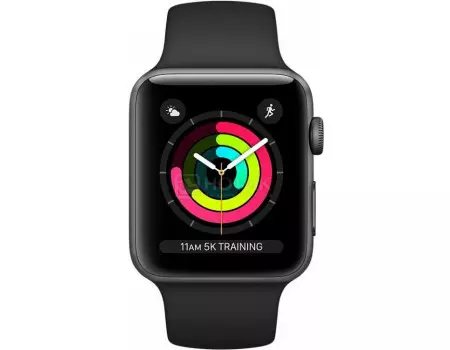 Смарт-часы Apple Watch Series 3 Aluminum Case 38mm, Space Gray, Серый космос (Черный спортивный ремешок) MTF02RU/A