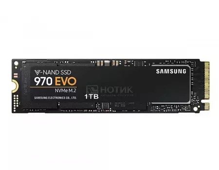 Внутренний SSD-накопитель Samsung 970 EVO, 1000GB, M.2 2280, PCIe Gen 3.0 x4, NVMe 1.3, 3D MLC, Черный MZ-V7E1T0BW