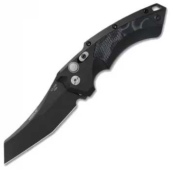 Автоматический складной нож Hogue Wharncliffe EX-A05, клинок черный, сталь 154CM, рукоять черный алюминий
