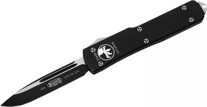 Автоматический складной нож Microtech UTX-70 S/E, сталь CTS-204P, рукоять черный алюминий, черный клинок