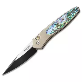 Автоматический складной нож Pro-Tech Newport, дамасская сталь Chad Nichols Damascus, рукоять титан со вставками из абалона, бронзовый