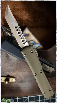 Автоматический выкидной нож Microtech Ultratech Hellhound, сталь CTS-204P, рукоять зеленый G10, клинок бронза