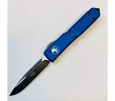 Автоматический выкидной нож Microtech Ultratech S/E, сталь CTS-204P, рукоять синий алюминий, черный клинок