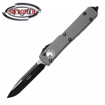 Автоматический выкидной нож Microtech Ultratech S/E, сталь CTS-204P, рукоять серый алюминий, черный клинок