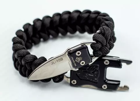 Браслет из паракорда с ножом, черный