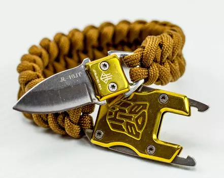Браслет из паракорда с ножом, золотой