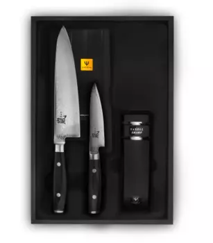 Набор из 2-х кухонных ножей с точилкой Ran YAXELL, дамасская сталь