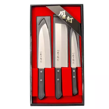 Набор из 3-х кухонных ножей Tojiro Fuji Cutlery TJ-GIFTSET-B, сталь Mo-V, рукоять дерево, черный