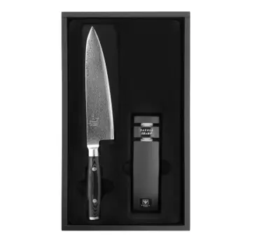 Набор из кухонного ножа с точилкой RAN, дамасская сталь