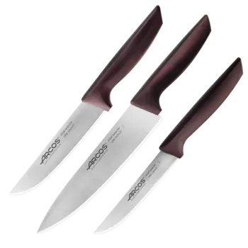 Набор кухонных ножей в коробке Niza Arcos, бордовая рукоять, 3 шт