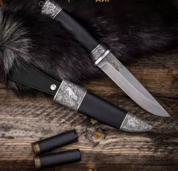 Подарочный нож Лиса, сталь ZDI-1016, рукоять граб, покрытие драгоценными металлами
