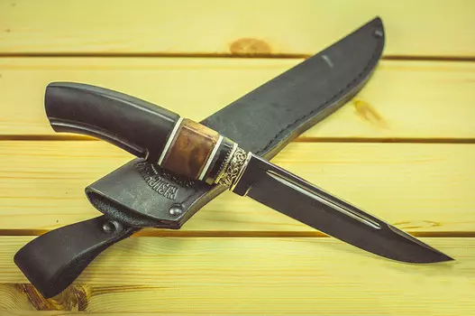 Нож Игла сталь K340, рукоять граб, вставка из карельской березы