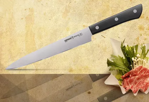 Нож кухонный для тонкой нарезки Samura "Harakiri" (SHR-0045B) 196 мм, сталь AUS-8, рукоять ABS пластик, чёрный