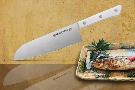 Поварской кухонный нож сантоку Samura HARAKIRI 17,5, сталь AUS-8, рукоять ABS пластик, белый
