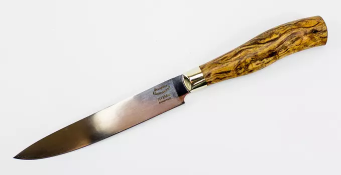 Нож кухонный Универсал-1 Х12МФ, карельская береза, мельхиор