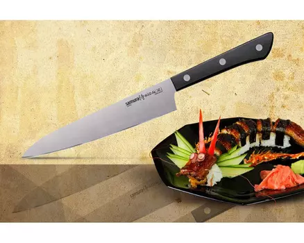 Нож кухонный универсальный Samura "HARAKIRI" (SHR-0023B) 150 мм, сталь AUS-8, рукоять ABS пластик, чёрный