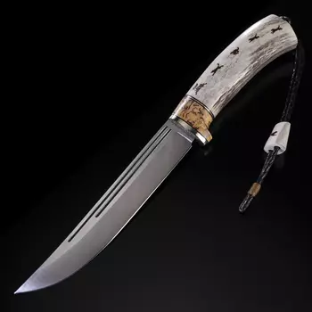 Нож Засапожный, сталь Х12МФ, рог оленя, скрим-шоу