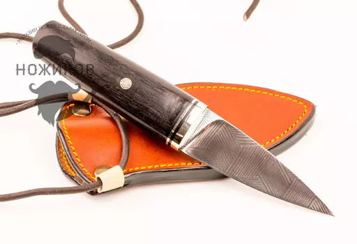 Нож нагрудный Скин-Ду, сталь мозаичный дамаск, граб