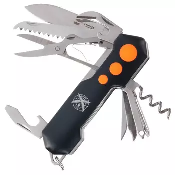 Нож перочинный Stinger 96 мм, 15 функций, черный/оранжевый, в блистере