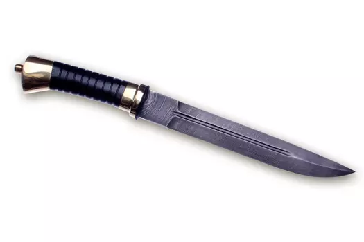 Нож пластунский из дамаска в латунном литье, чехол на бедро