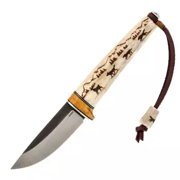 Нож Рыбка, сталь Elmax, рукоять рог оленя, пирография