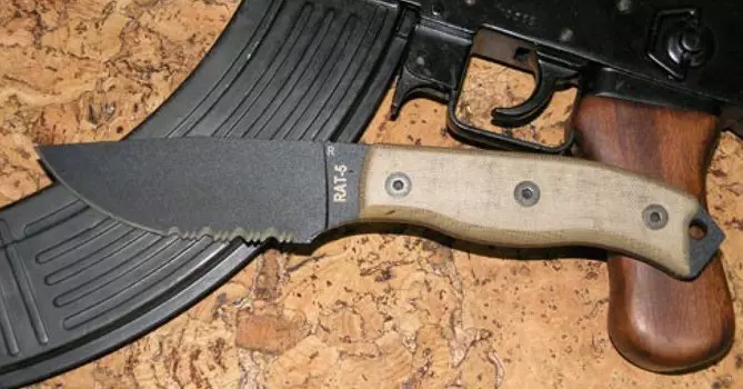 Нож с фиксированным клинком Ontario RAT-3, сталь 1095 Carbon Steel, рукоять микарта, tan/black