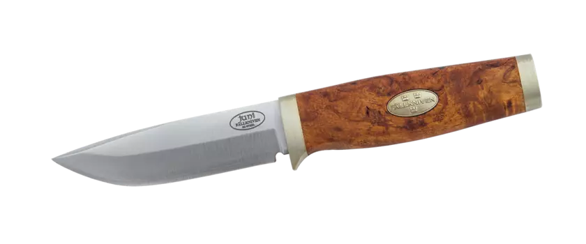 Нож с фиксированным клинком в подарочной коробке SK1 Juni Curly Birch Scandi Knife (3G - Steel, Satin Blade, Leather Sheath) 7.0 см.