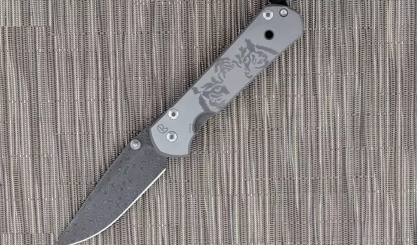 Нож складной Chris Reeve Large Sebenza 21 Tiger Eye, сталь дамаск с рисунком "лестница", рукоять титан