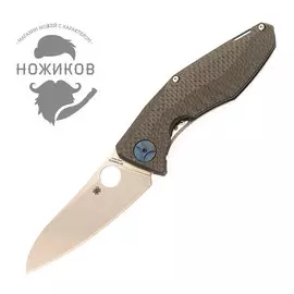 Нож складной Drunken Spyderco C235CFTIP, сталь Crucible CPM® S90V™ Satin Plain, рукоять титан/карбон, чёрно-серый