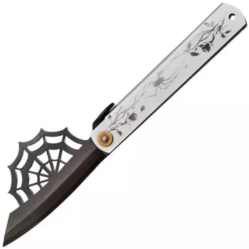 Нож складной Higonokami Nagao Spider, 95мм, сталь San-Mai с сердечником из стали AoGami Blue Paper 3 слоя, рукоять нержавеющая сталь серебристая