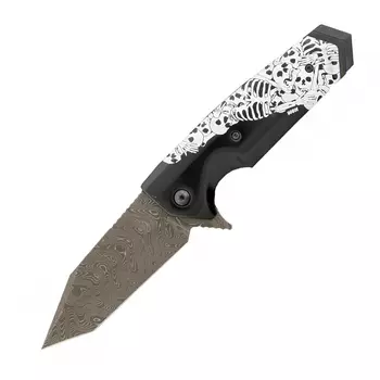 Нож складной Hogue EX-02 Custom Skulls &amp; Bones Tanto, сталь дамасская, рукоять ABS-пластик