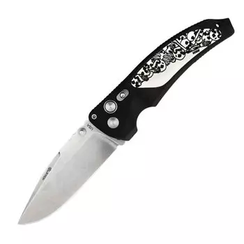 Нож складной Hogue EX-03 Drop Point, Custom Skulls &amp; Bones, сталь 154CM Stone-Tumbled, рукоять инженерный пластик