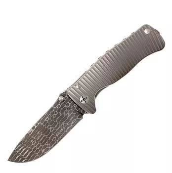 Нож складной LionSteel SR2DL G Mini, сталь клинка дамасская сталь Chad Nichols Damascus "Lizard" Pattern, рукоять титан по технологии Solid®, серый