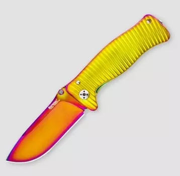 Нож складной LionSteel SR-1, сталь Yellow / Violet PVD-Coated Sleipner Stainless Steel, рукоять Solid® Yellow / Violet PVD-Coated Titanium, желто-фиолетовый