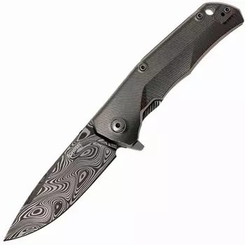 Нож складной LionSteel TRE DT BR, сталь дамаск с рисунком "Тор", рукоять титан