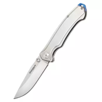 Нож складной Magnum Blue Steel, сталь 440А Satin Plain, рукоять нержавеющая сталь, серый, Boker 01SC986