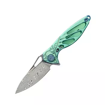 Складной нож Rike Mini Hummingbird, сталь Damasteel, рукоять зелёный титан
