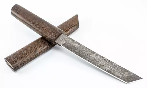 Нож Танто, сталь дамаск, рукоять и ножны венге