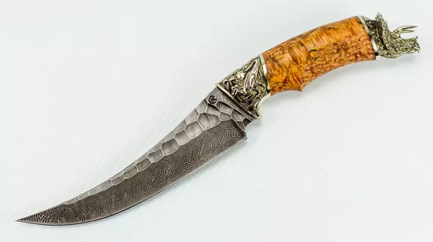 Нож Трицератопс с резной рукоятью, дамасская сталь