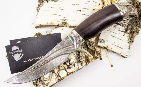 Нож Ворон, сталь дамаск, мельхиор