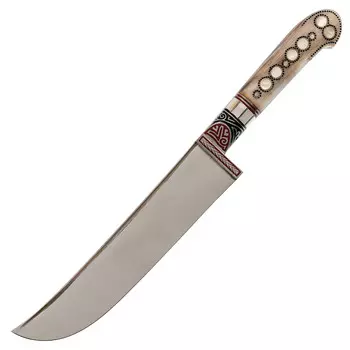 Пчак большой. Рог архара, ёрма, рукоять олово гравировка с садафом. 95х18