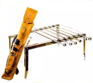 Шашлычный набор 401, мангал с шампурами в кожаном чехле