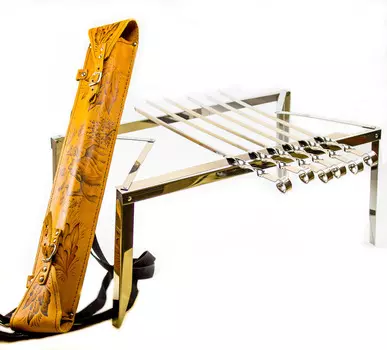 Шашлычный набор 402, мангал с шампурами в кожаном чехле