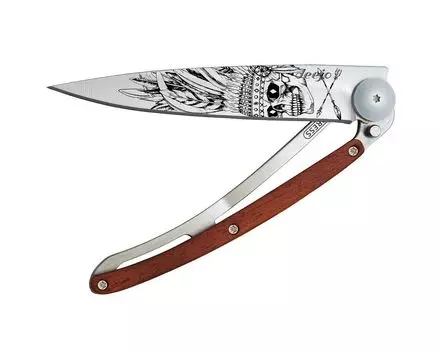 Складной нож Deejo Tattoo Indian Skull 37G, Coral wood