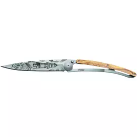 Складной нож Deejo Tattoo Lighthouse 37G, Olive wood