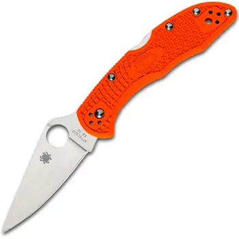 Складной нож Delica 4 Flat Ground - Spyderco 11FPOR, сталь VG-10 Satin Plain, рукоять термопластик FRN оранжевый