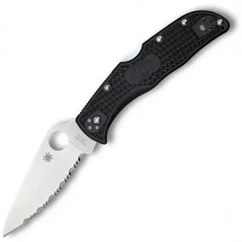 Складной нож ENDELA Spyderco C243SBK, сталь VG-10 Satin Serrated, рукоять термопластик FRN, чёрный