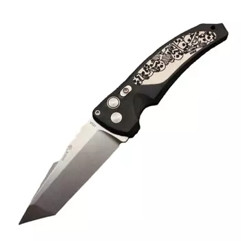 Складной нож Hogue EX-03 Auto Skulls &amp; Bones, сталь 154CM, рукоять инженерный пластик, чёрный